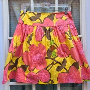 Trina Turk Pink and Yellow Mini Skater Skirt